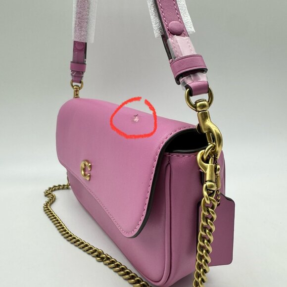 COACH Brook leather flap chain link shoulder crossbody bag - Fuchsia (Defective) - Picture 13 of 14